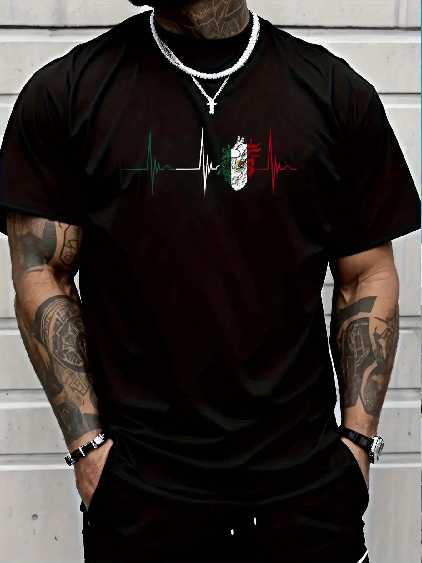 100 Cotton Mexico Heart Mexico Flag Heartbeat EKG Pulse Mexican Pride TShirt Womens Men Graphic Tee S