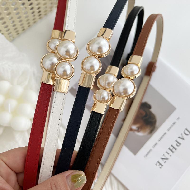 Stunning Matte Black Women's Belt With Elegant Pearl Buckle Perfect For Summer Outfits