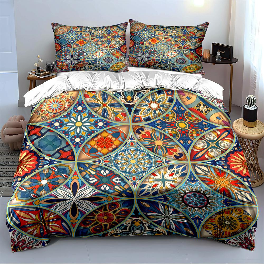 Colorful Geometric Pattern Bedding Set Bedding Set (1 Duvet Cover, 2 Pillowcases, Duvet Not Included)