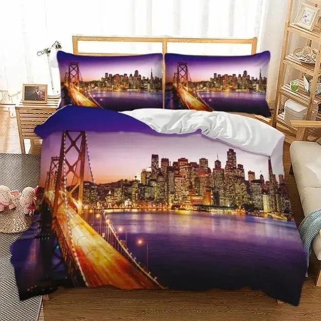 Paris Tower London City Scenery Big Ben Red Telephone Booth Bus Print Bedding Set Quilt Duvet Cover+Pillow Case US AU EU Size