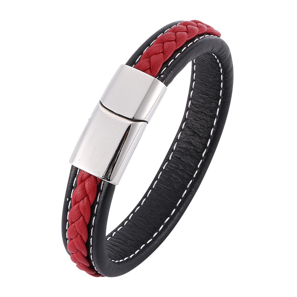 Double Layer Punk Brown Braided Leather Bracelet for Men with Metal Magnetic Clasp Stylish Business Bracelet Jewelry Gift