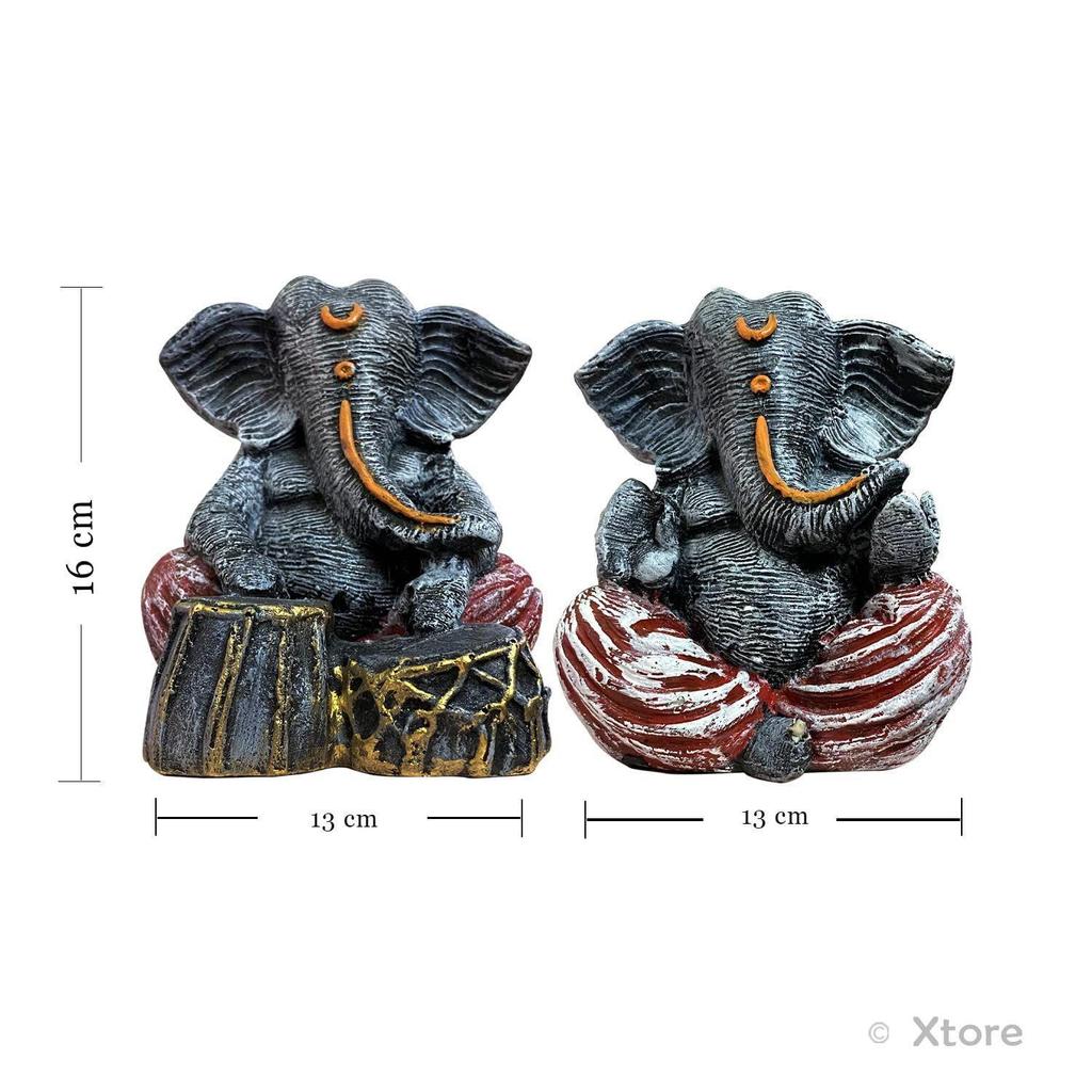 Beautiful Resin Ganesha Pair for Home Decor | Brings Prosperity - (Grey & Red, Pack of 2)