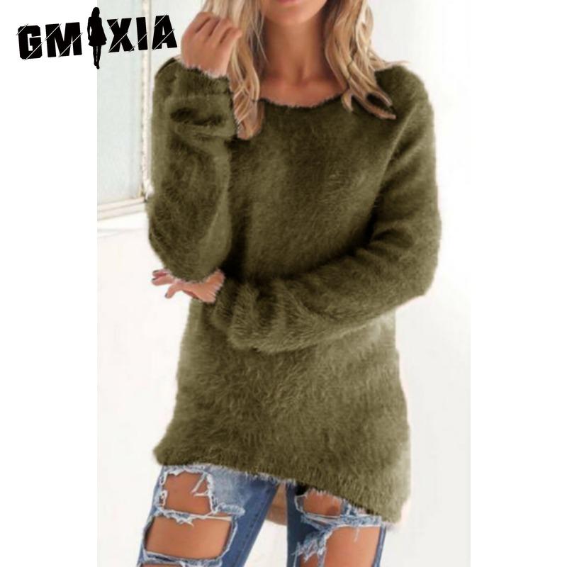 GMXIA Women's Fashion Casual Solid Color Print Autumn Winter Long Sleeve O-Neck Loose Sweaters