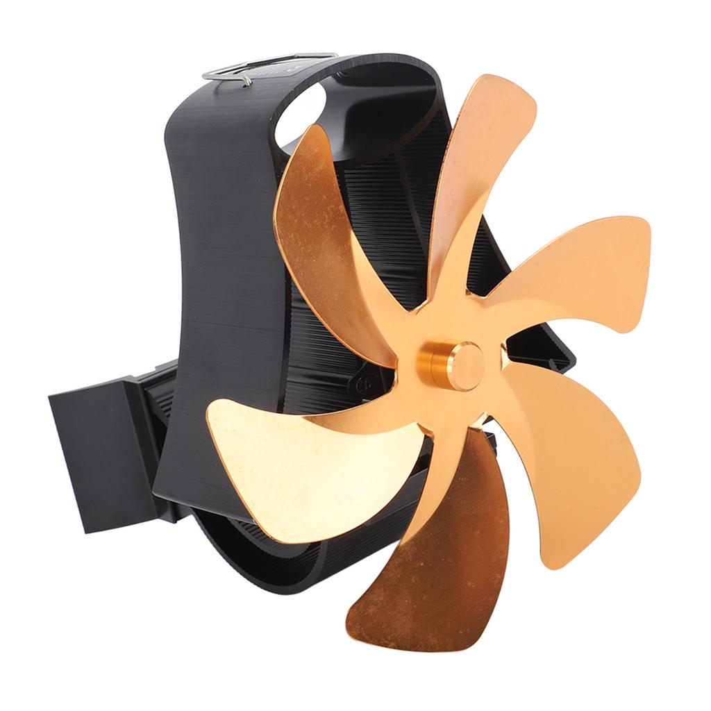 6 Blade Magnet Wall Mount Heat Powered Stove Fan Pipe Fireplace Fan Magnetic Installation for Wood Log Burners Gold