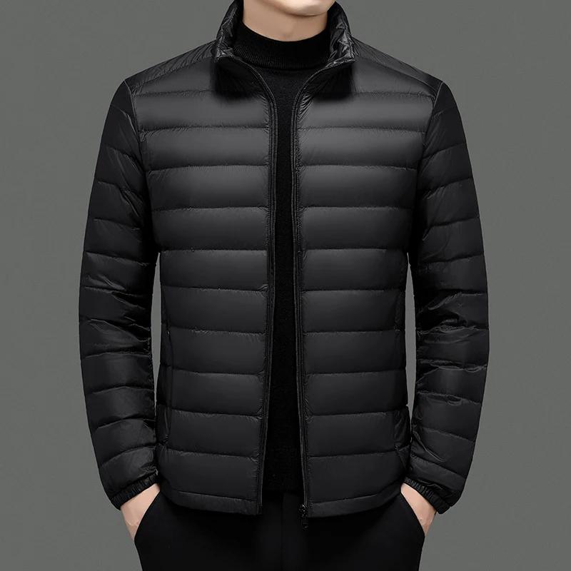 Autumn Winter Lightweight Down Jacket Men Stand Collar Smart Casual White Duck Down Coat Male Solid Warm Fashion Outwear Jackets