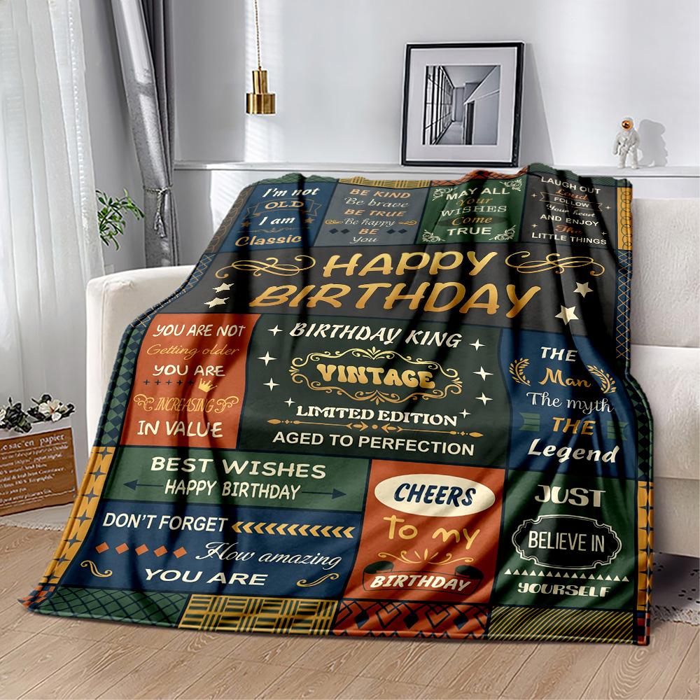 Happy Birthday Inspirational Quotes Flannel Blanket-Soft and Suitable for Sofas,Beds,Offices,Travel,All Seasons,Great Gift for Holidays and Birthdays.