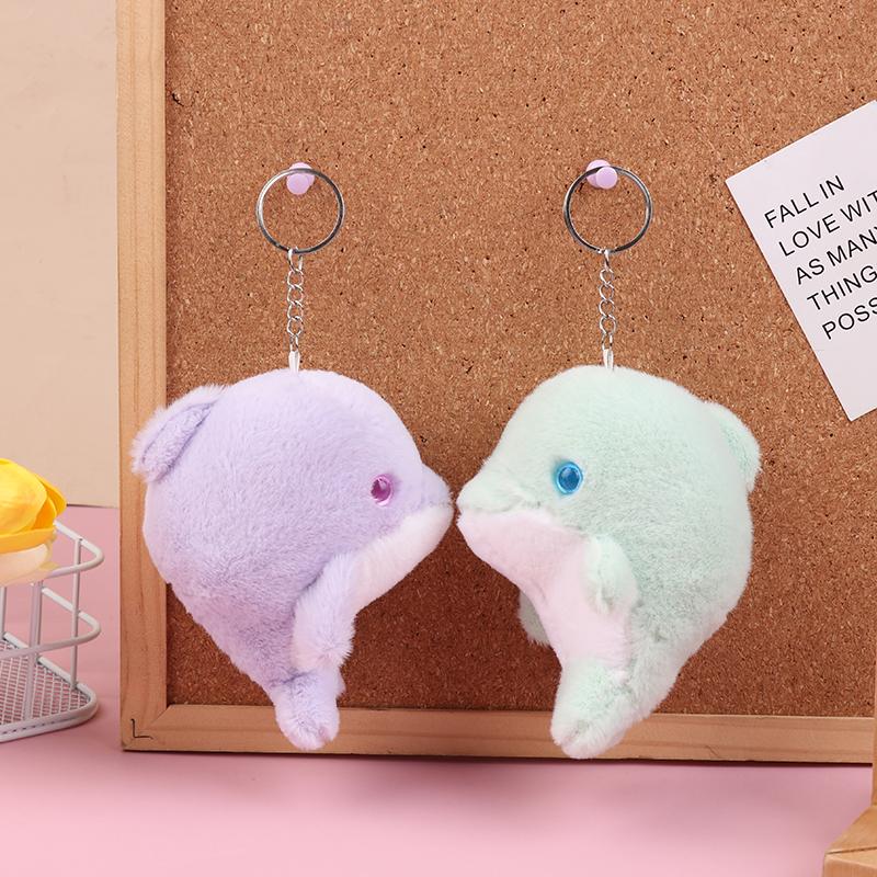 Kawaii Dolphin Plush Toy Cartoon Stuffed Animal Keychain Lovely Plush Doll Key Holder Backpack Pendant For Kid Gifts
