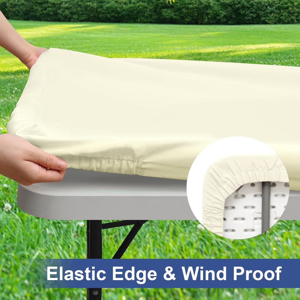 Fitted Tablecloth Rectangle Tablecloths, Elastic Stretch Folding Table Top Cover Reusable for Outdoor Picnic Camping Party Event