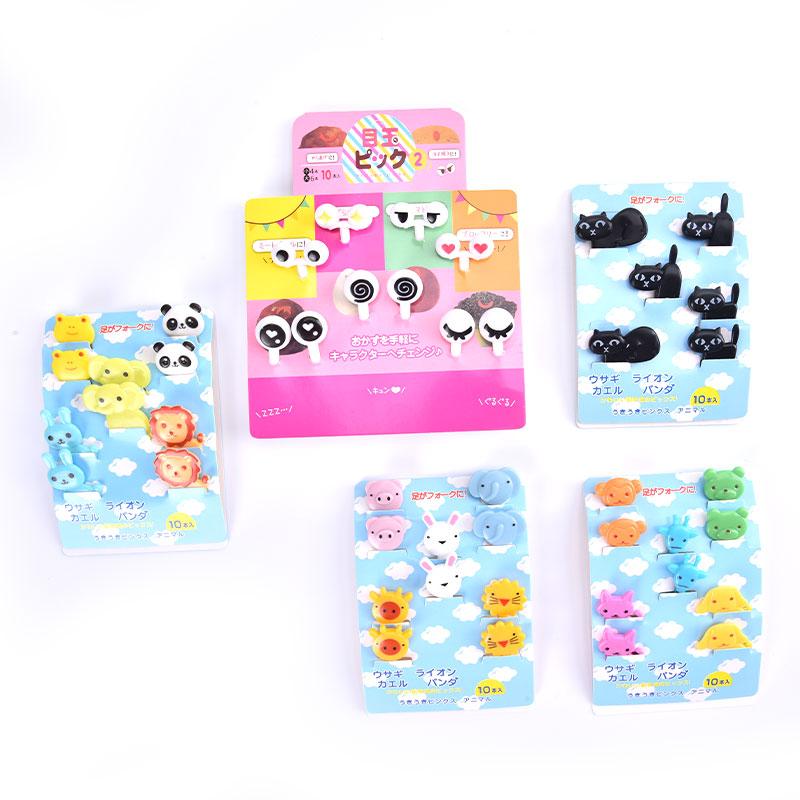 Fruktgaffel Mini tegneserie Barn Mat Fruktplukk Tannpirker Festdekor Tilfeldig farge