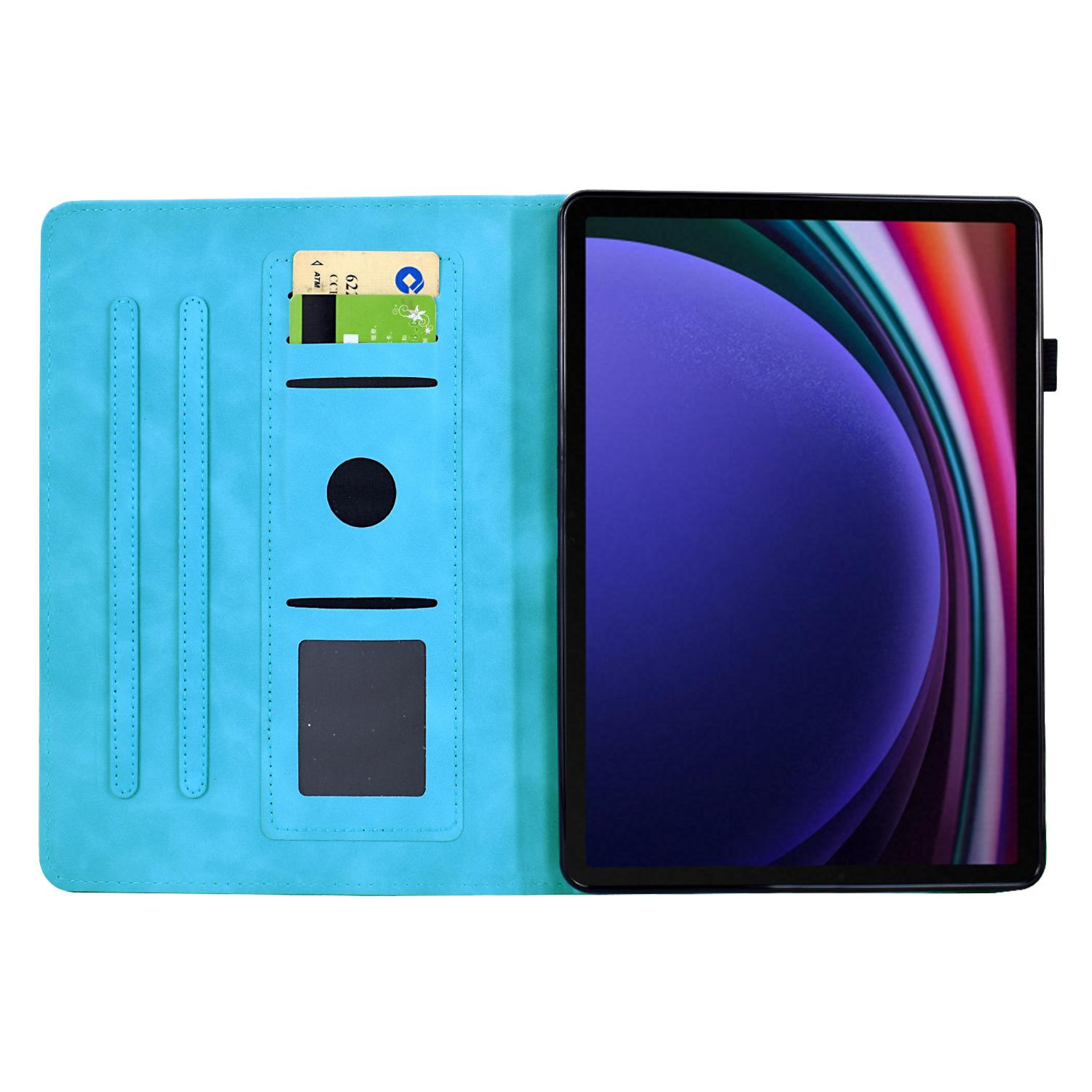 

For Samsung Galaxy Tab S9/Tab S9 FE Case Mandala Imprinted Leather Tablet Cover with Card Slots Sky Blue