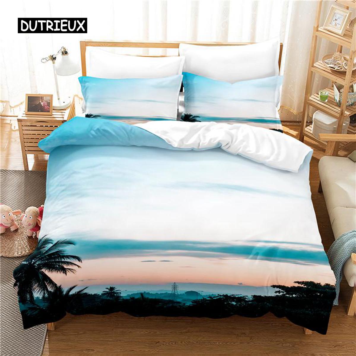 

Комплект постельного белья «Океан», комплект постельного белья для подростков с изображением тропического острова с пальмами и природой на тему моря и пляжа EU single(135x200cm)