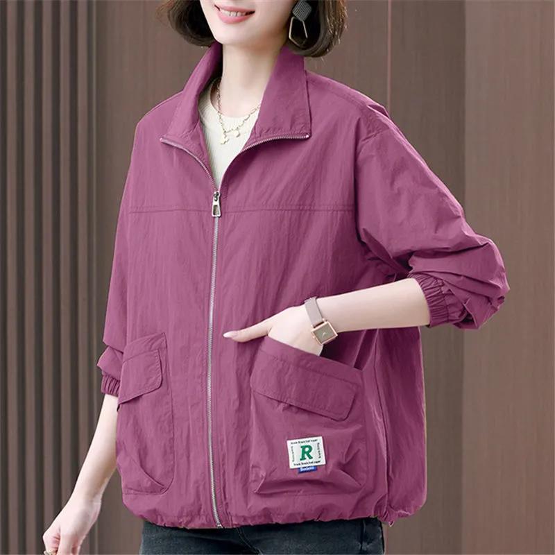 Women Spring Autumn Plus Size Trench Coat Outerwear Middle-aged Mother Relaxed Baseball Jacket