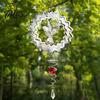 Talos Reflective Flower Wind Spinners, Outdoor Garden Decor, Sparkly Spinner with Bird Pendant, Metal Chimes Gifts for Patio Balcony Yard