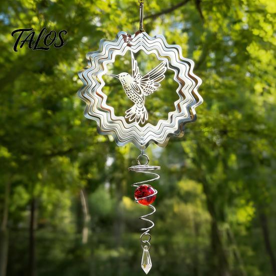Talos Reflective Flower Wind Spinners, Outdoor Garden Decor, Sparkly Spinner with Bird Pendant, Metal Chimes Gifts for Patio Balcony Yard