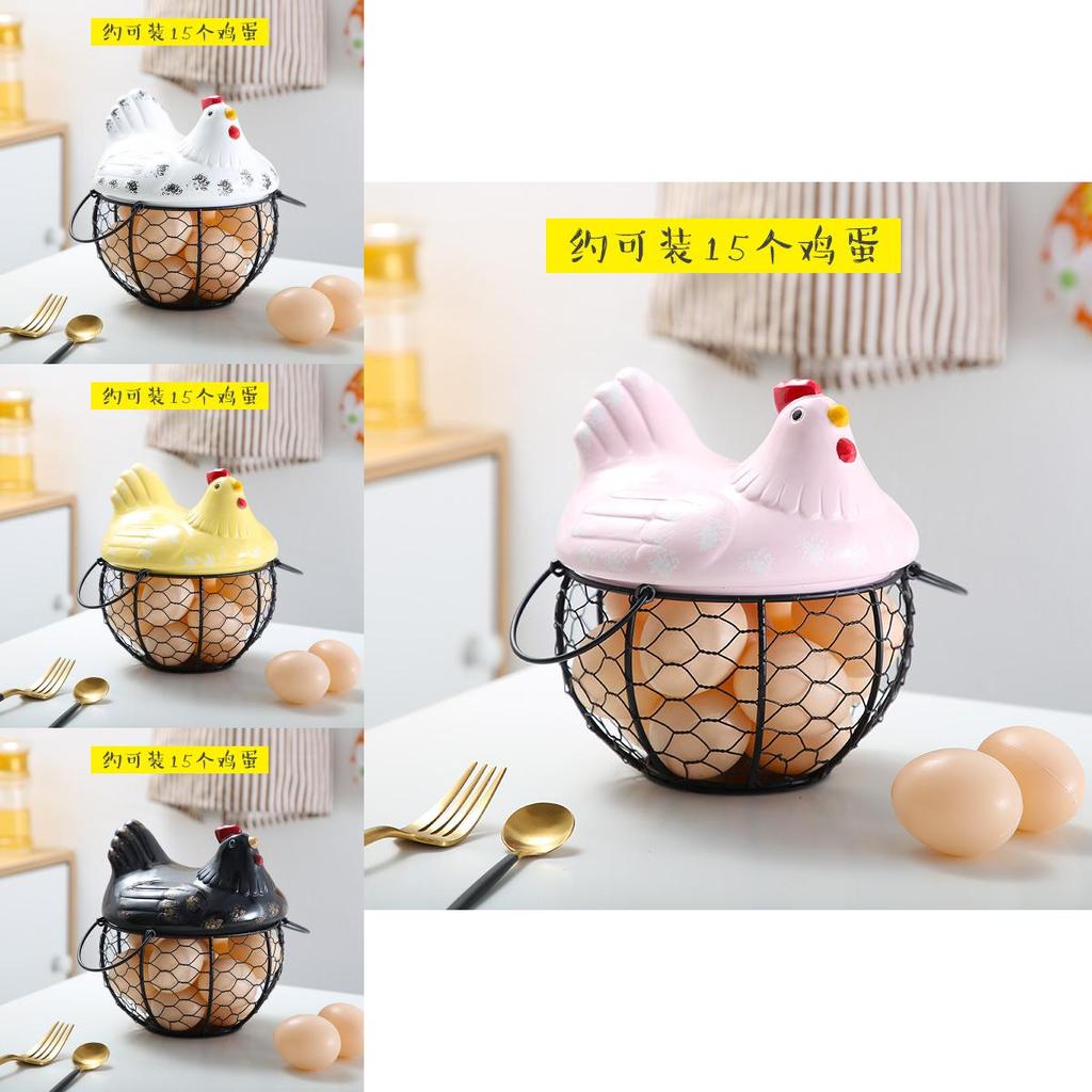 Keramické víko inspirované vintage, koš na žehličku, kuchyňský koš na vejce v černé barvě