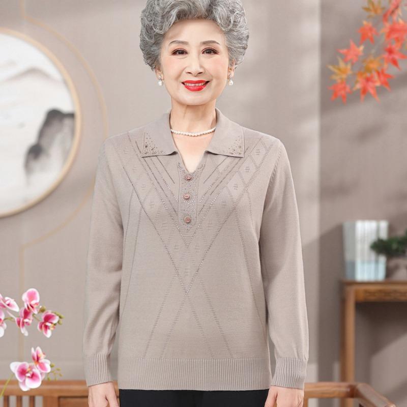 Mom's spring and autumn new thin sweater medium women's clothing large size loose pullover bottoming shirt women's top