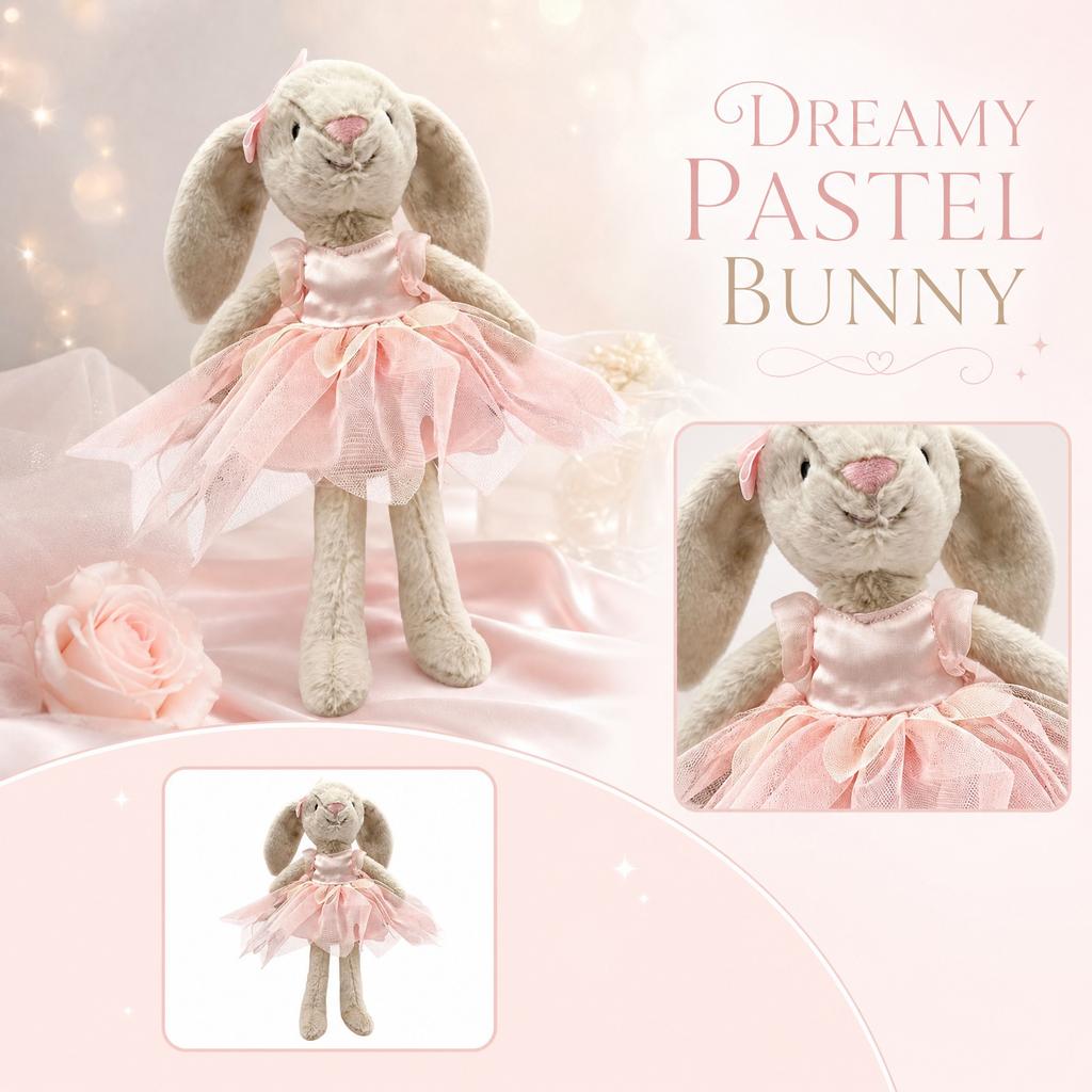 Plush Bunny Doll Soft Stuffed Animal Toy for Children Comfort and Play with Tulle Dress and Embroidered Face Suitable for All Ages