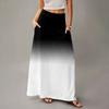 Damen Lässig Freizeit Faltbar Farbverlauf Druck Hohe Taille Mit Tasche Drapierter Entspannter Langer Maxi Rock
