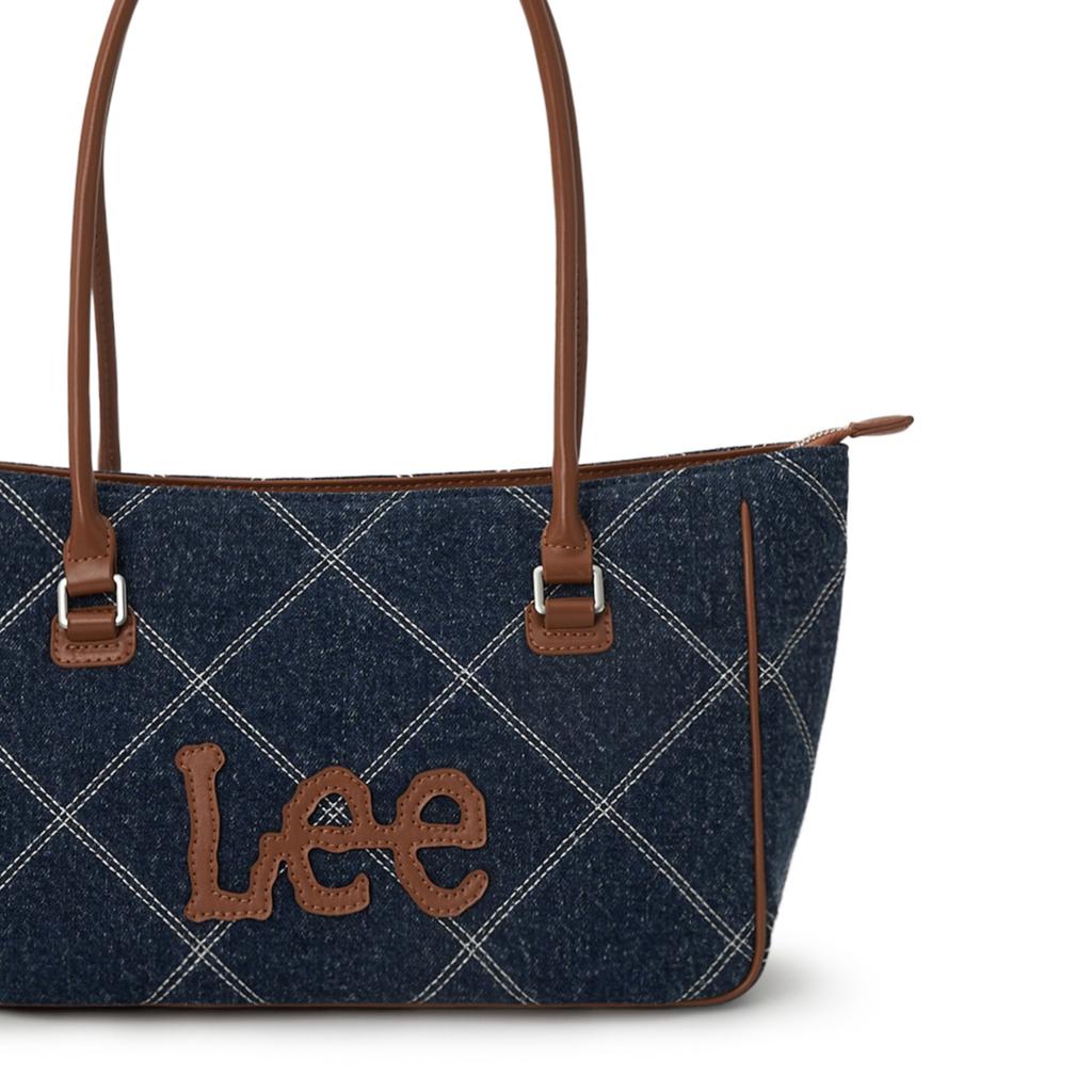 New Lee PU, Textile Mixture Tote Handbag, Shoulder Bag Women's Dark Blue & Brown/Light Blue & White LE250248M