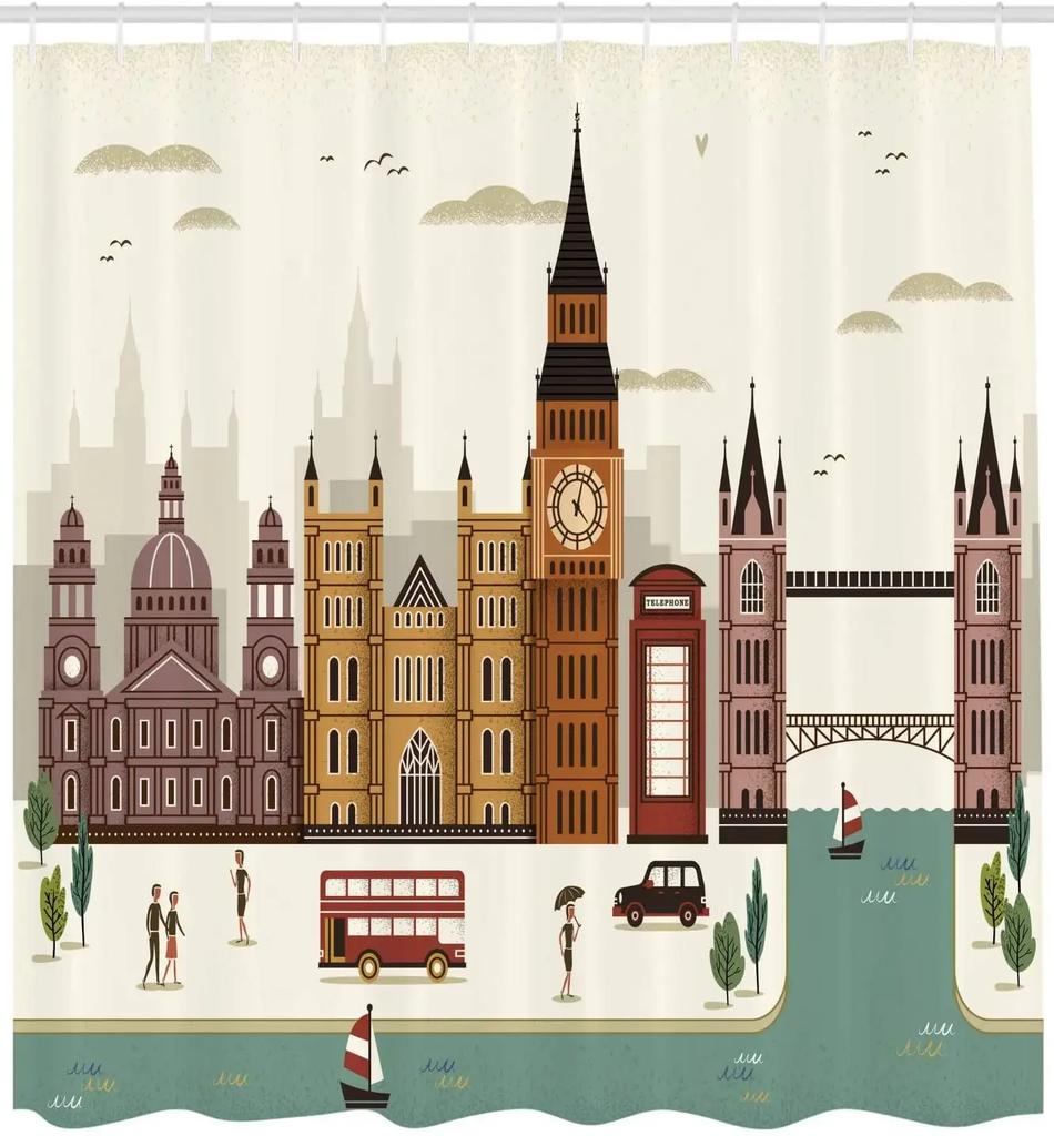 Reise Szenerie Berühmte Stadt England Big Ben Telefonzelle Westminster, Stoff Stoff Badezimmer Dekorationsset