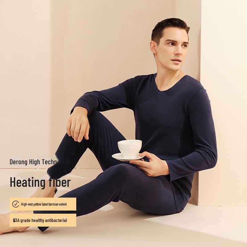 Men’s Thermal Underwear Set: Velvet, Antibacterial, Hyaluronic Acid-Infused, Long-Sleeved, Autumn/Winter Comfort