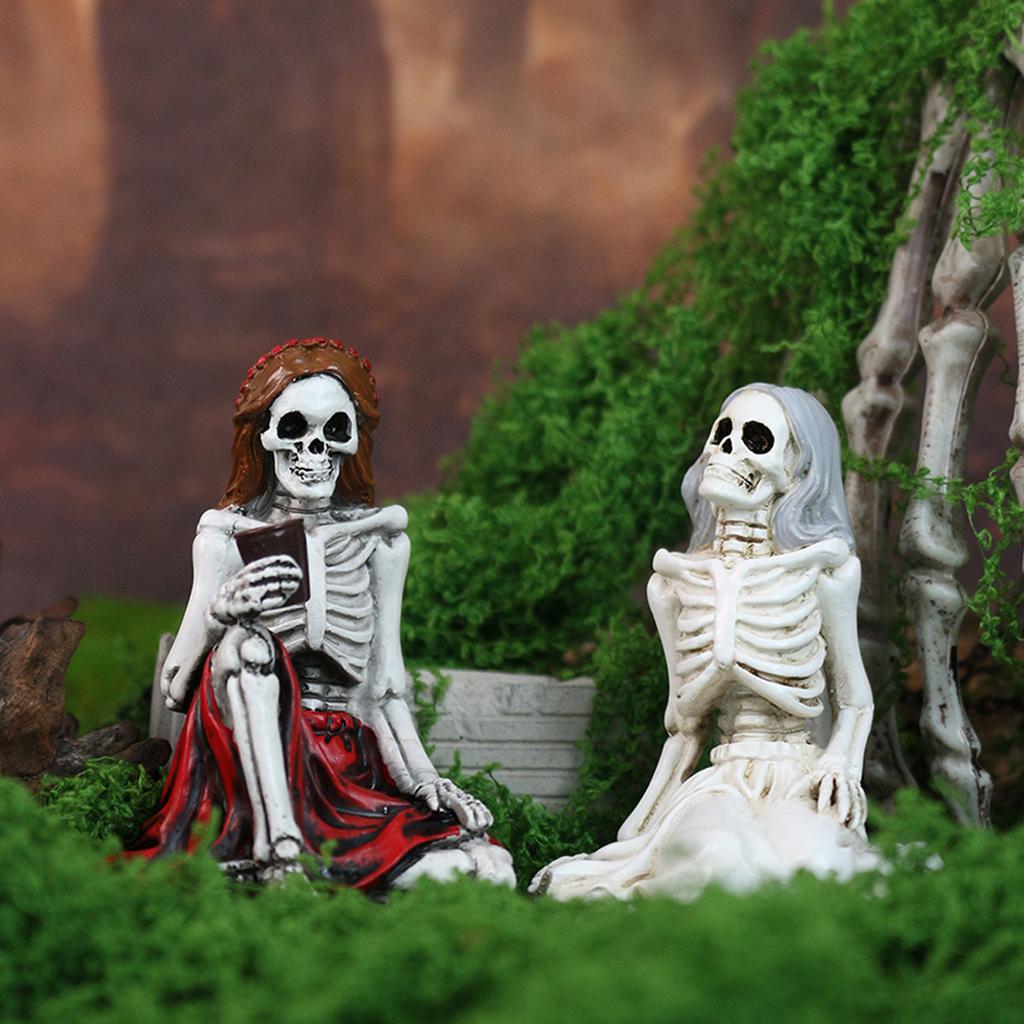Skeleton Sisters Staty, Harts Skelett Pratsam Tjej Set 2 Figurer för Hem Skrivbordsdekor, Halloween Dekoration Hantverk, Spöklikt Söt Prydnad för Gotisk