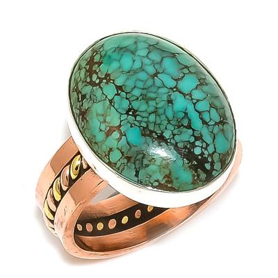 Natural Tibetan Turquoise Two Tone 925 Solid Sterling Silver Gift Ring S.6 r3S66