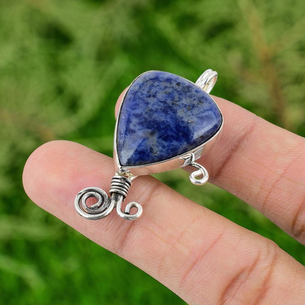 Daughters Day Deal 925 Sterling Silver Sodalite Stone Bezel Boho Pendant Jewelry