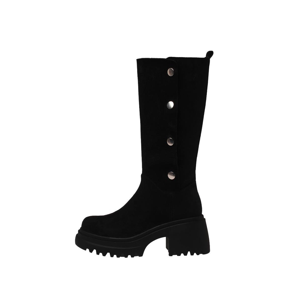Long boots thick heel heightened thick-soled boots elastic stacking boots 35