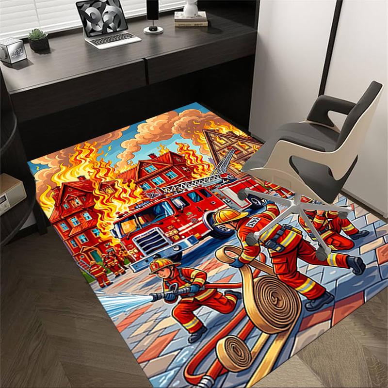 1PC Firefighter Firetruck Non-Slip Floor Carpet, Office, Family, Bedroom, Studio - Large Area Rug,  Decorative Mat, Longlasting Material-C0411