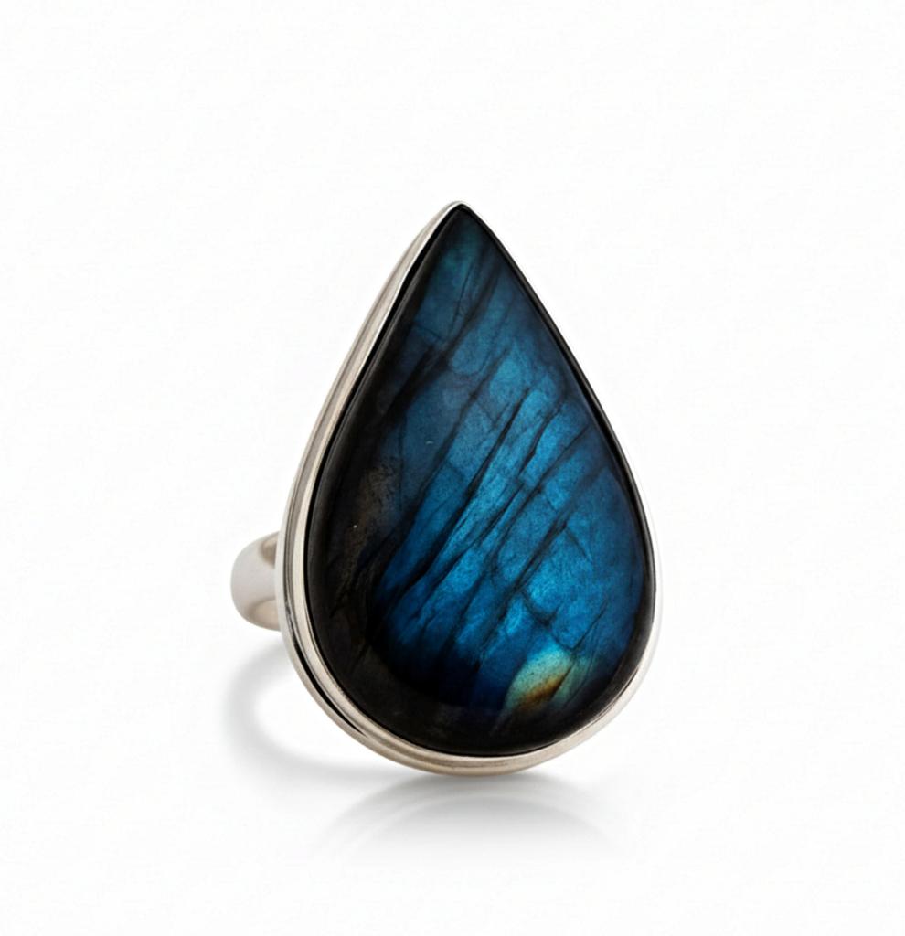 Pear Cut Labradorite Ring, 925 Solid Sterling Silver, Large Gemstone Cocktail Ring, Bohemian Ring for Women