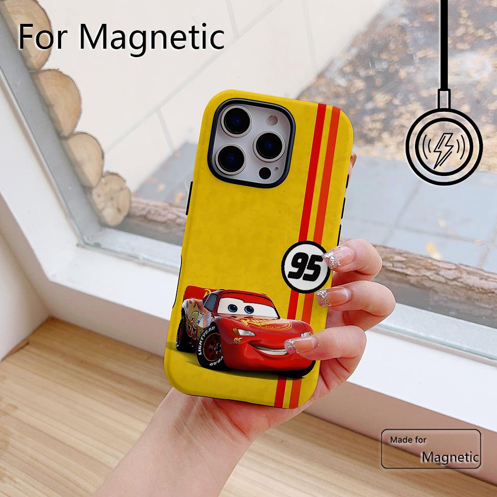 Cars Lightning McQueen 95 Phone Case for iPhone 17 16 15 14 13 12 11 Pro Max Plus Air Luxury Magnetic Double-layer Back Cover