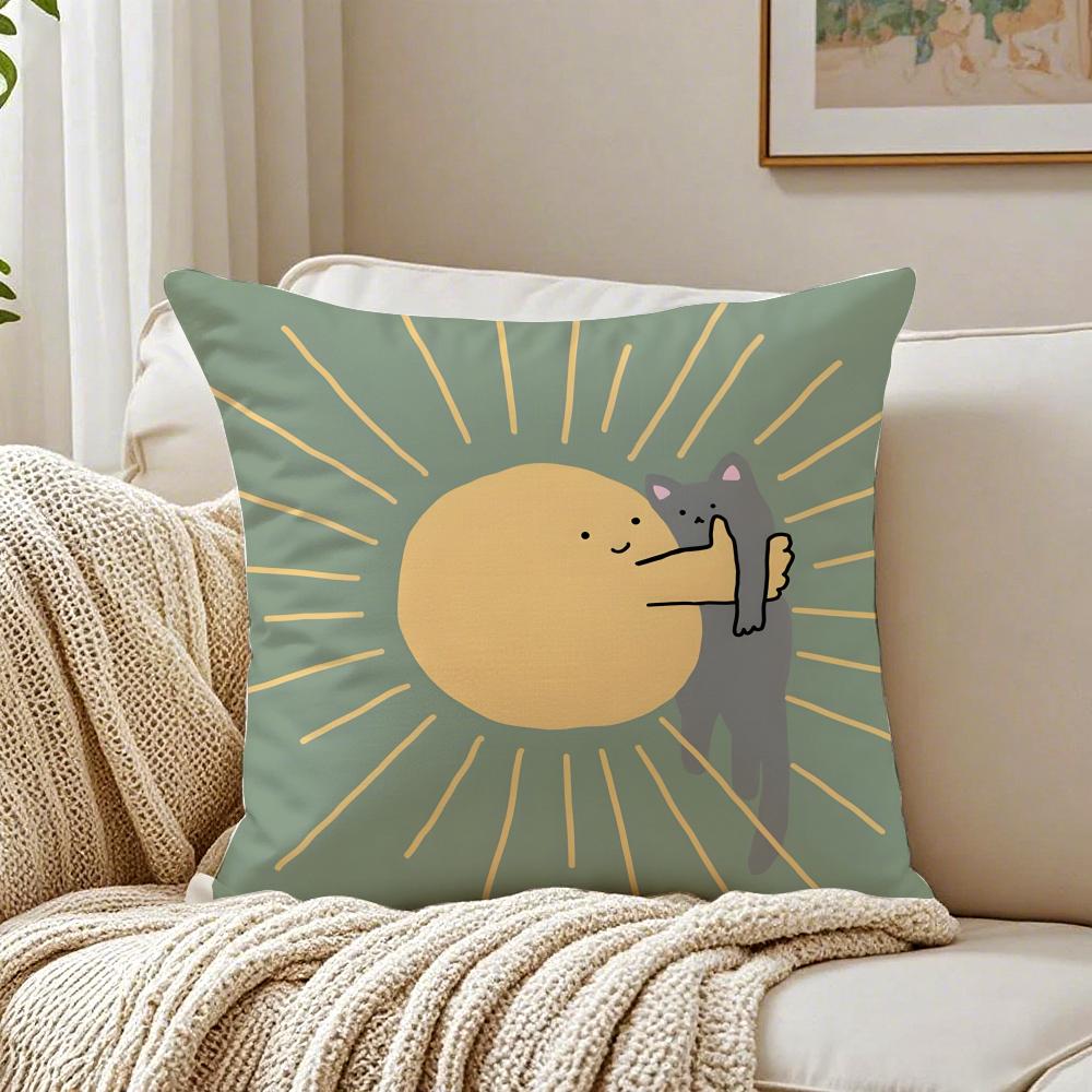Cute Cartoon Sun Illustration Art Cushion Cover Pillowcase Antidustmite Living Room Sofa Decor Cushion Room
