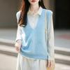 2026 Fall Womens V-Neck Knit Vest Silk Cashmere Wool Blend Sleeveless Top Solid Color Loose Fit