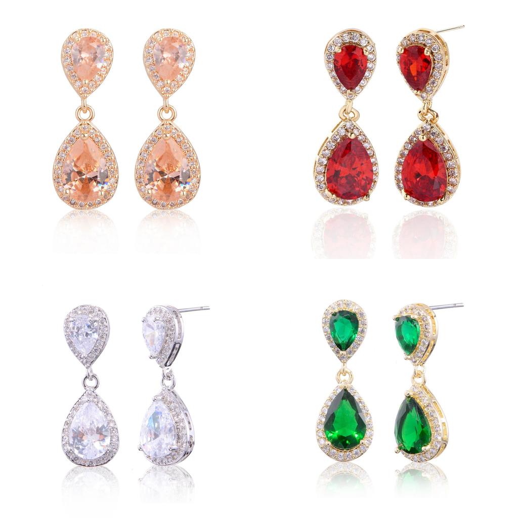 Elegant Zircon Water Drop Earrings For Women With Gold And White Accents Bridal Jewelry