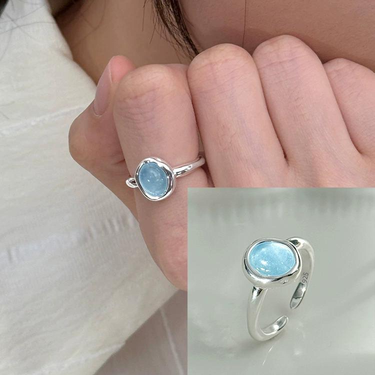925 Silver Rings for Women Couple Minimalist Handmade Simple Blue Stone Star Ring Party Jewelry Gift Prevent Allergy