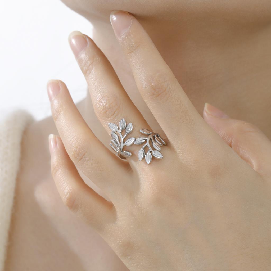Xiaomi Skyrim Leaves Open Ring Women Stainless Steel Adjustable Finger Rings 2026 Bohemian Jewelry Birthday Gift Wholesale