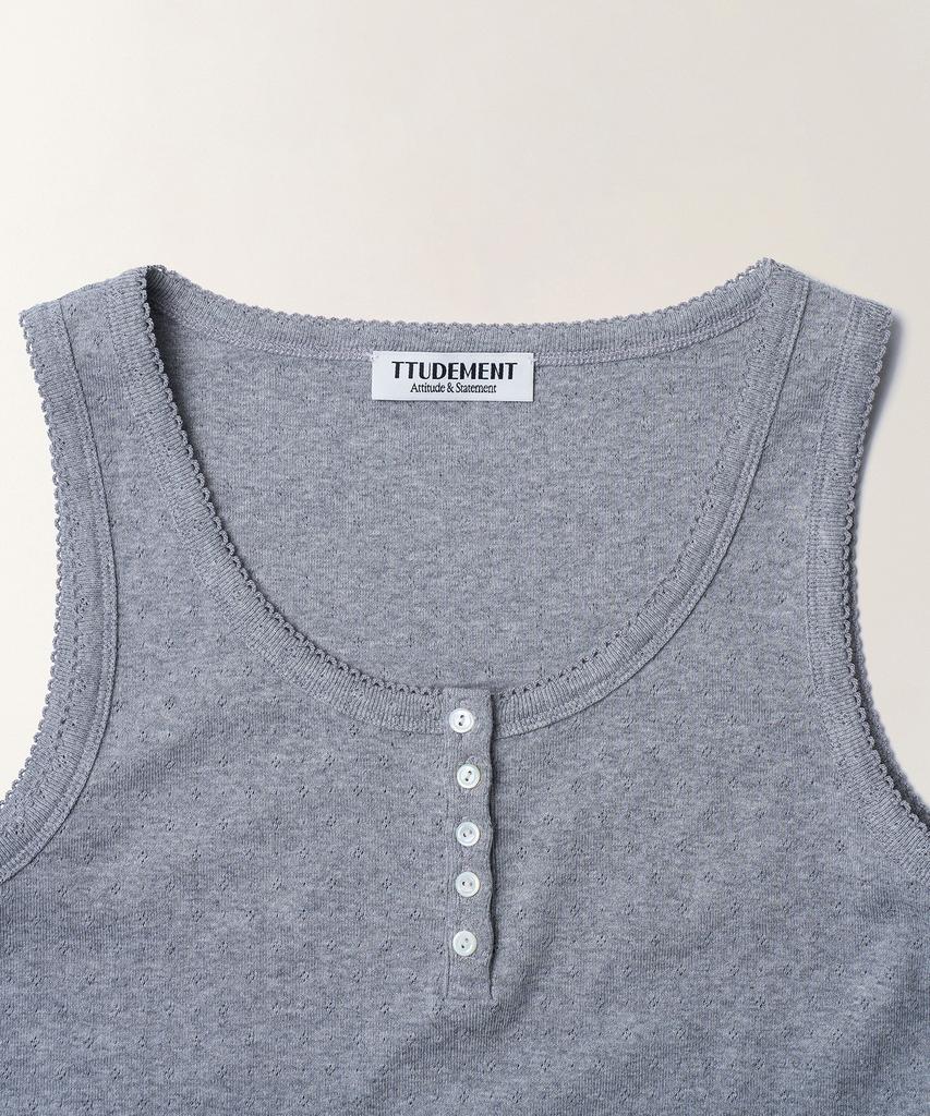 TTUDEMENT Eyelet Henley Tank Top_Melange Gray