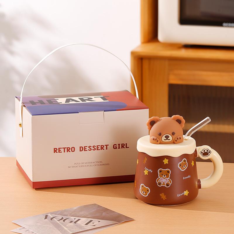 Ceramic Cup Souvenir Mug with Lid Spoon Creative Cute High Value Couple Coffee Water Cup