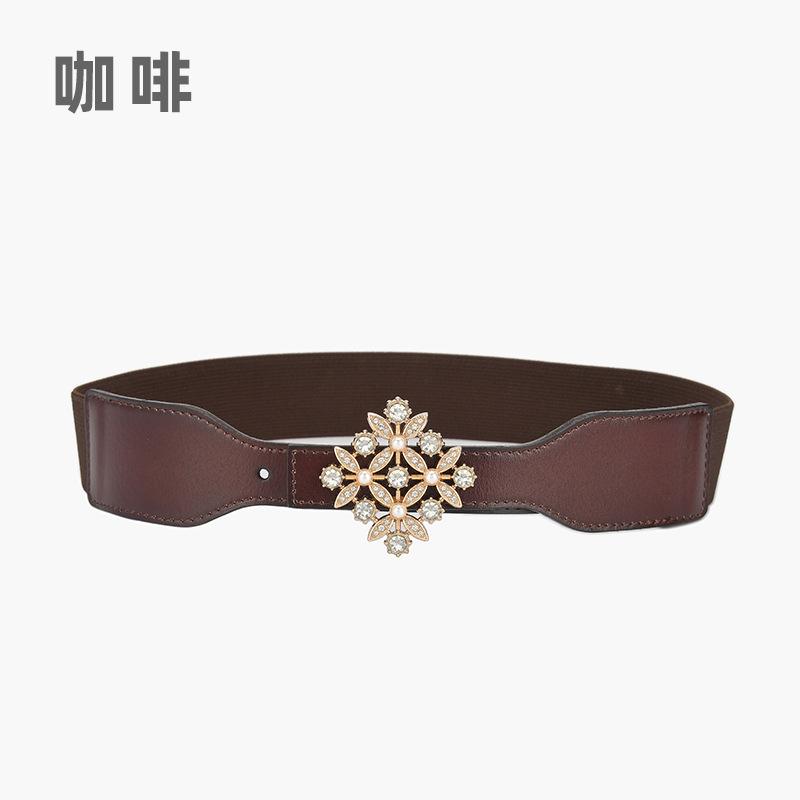 Rhombus Elastic Decorative Belt Women'S Elastic Pearl Inlaid Dress Belt With Skirt Waist