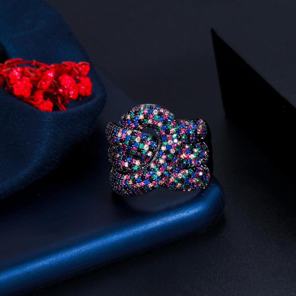 CMM verstellbare schwarze mehrfarbige Micro Pave-Zirkonia-geometrische Shake-Fingerringe für Frauen