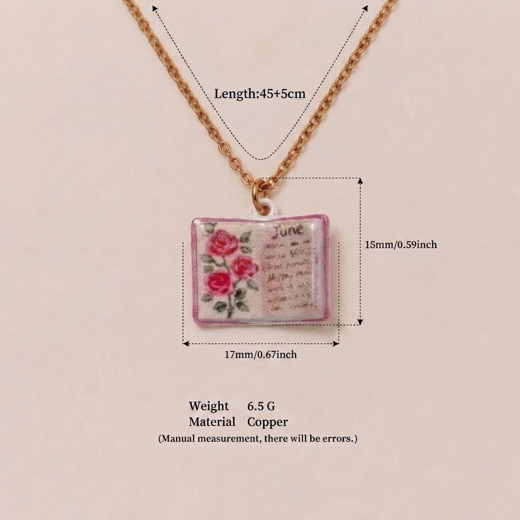 Enamel Book Pendant Necklace, Vintage Small Book Charm for Women
