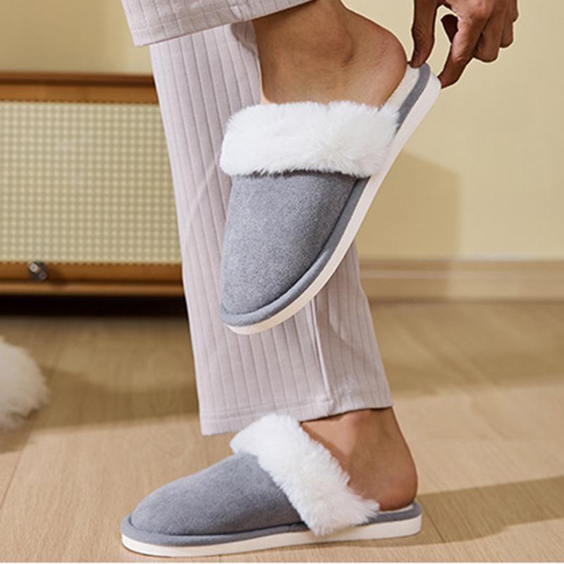 Fashion Comfort Faux Suede Cotton Slippers Women Indoor Non Slip Warm Plush Slippers for Woman Winter Faux Fur Flat Heel Fur Slides Lady
