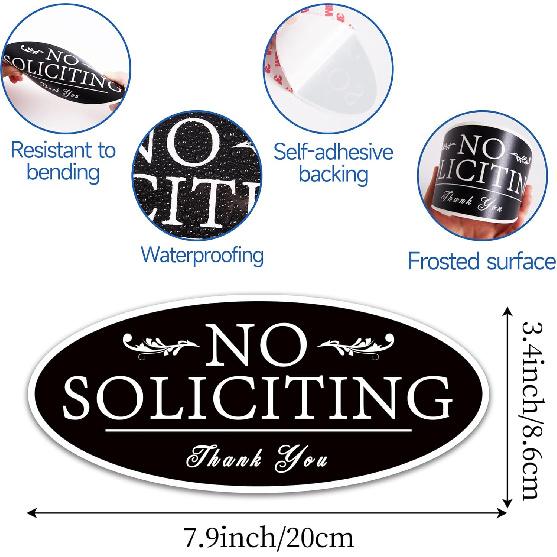No Soliciting Sign Sticker for Front Door, Self-Adhesive Modern No Solicitors Sign for Home, Weatherproof and UV Resistant No Solicitation Signs for