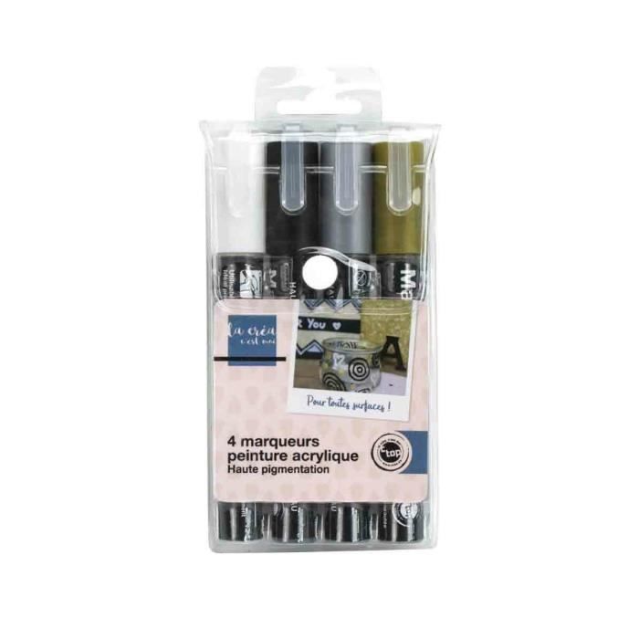 Marqueur peint - MEGACREA DIY - Multicolore - Haute pigmentation - Indélébile - Lot de 4 pièces