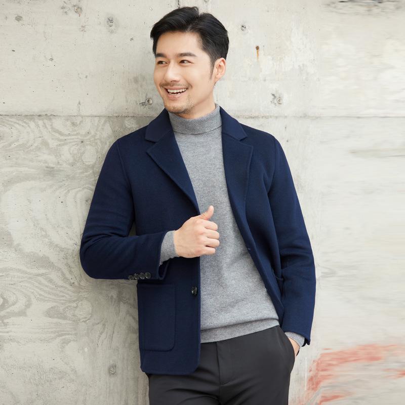 Мужской двусторонний деловой повседневный пиджак из черной шерсти и кашемира M