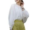 [and It_] Cotton Voile Gathered Dolman Blouse – Women's Long/3/4 Sleeve Top, 100% Cotton, M–L, Smoke Blue