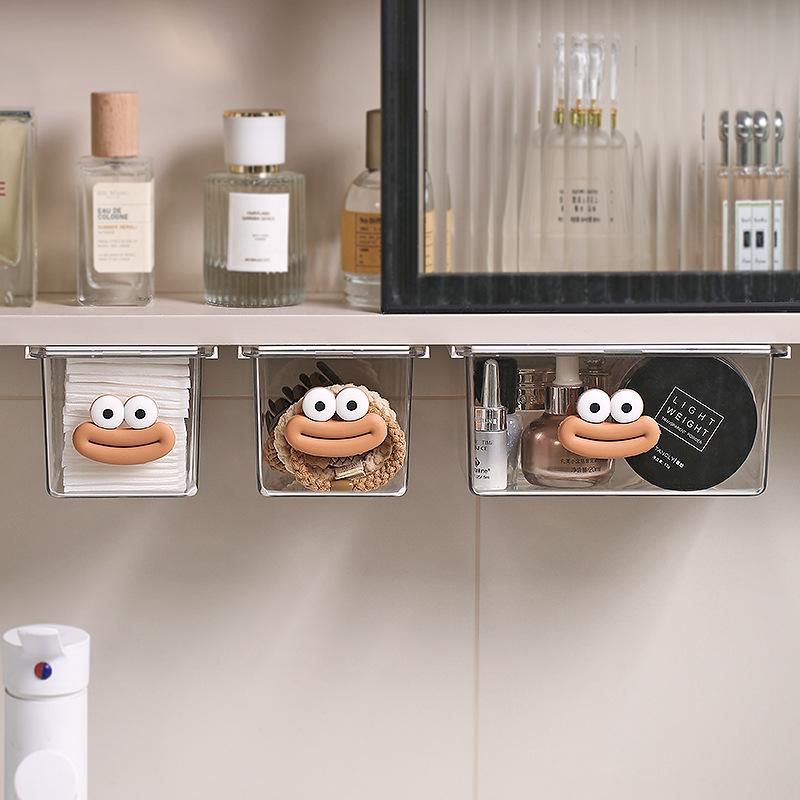 PET Drawer Style Storage Box Makeup Remover Cotton Cosmetics Swab Storage Bathroom Cabinetno Punching Washbasin Storage Rack