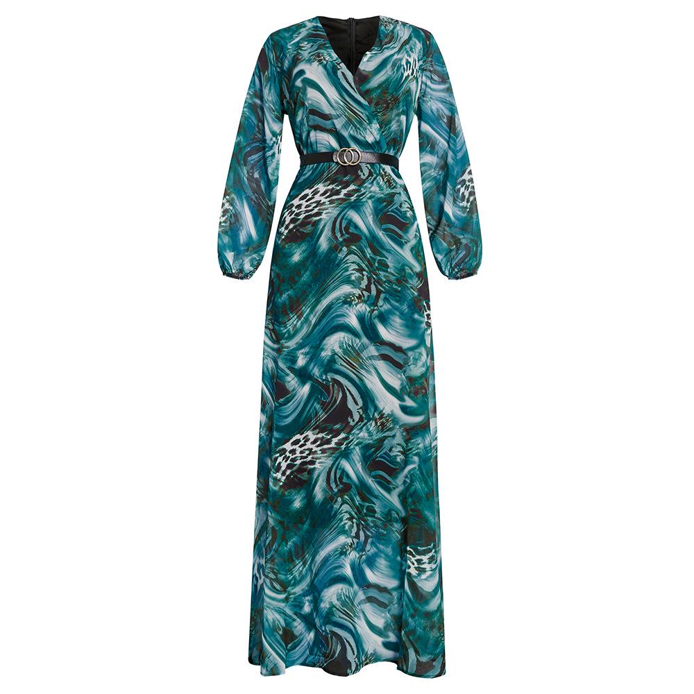 Plus Size Women's V-Neck Print A-Line Chiffon Dress
