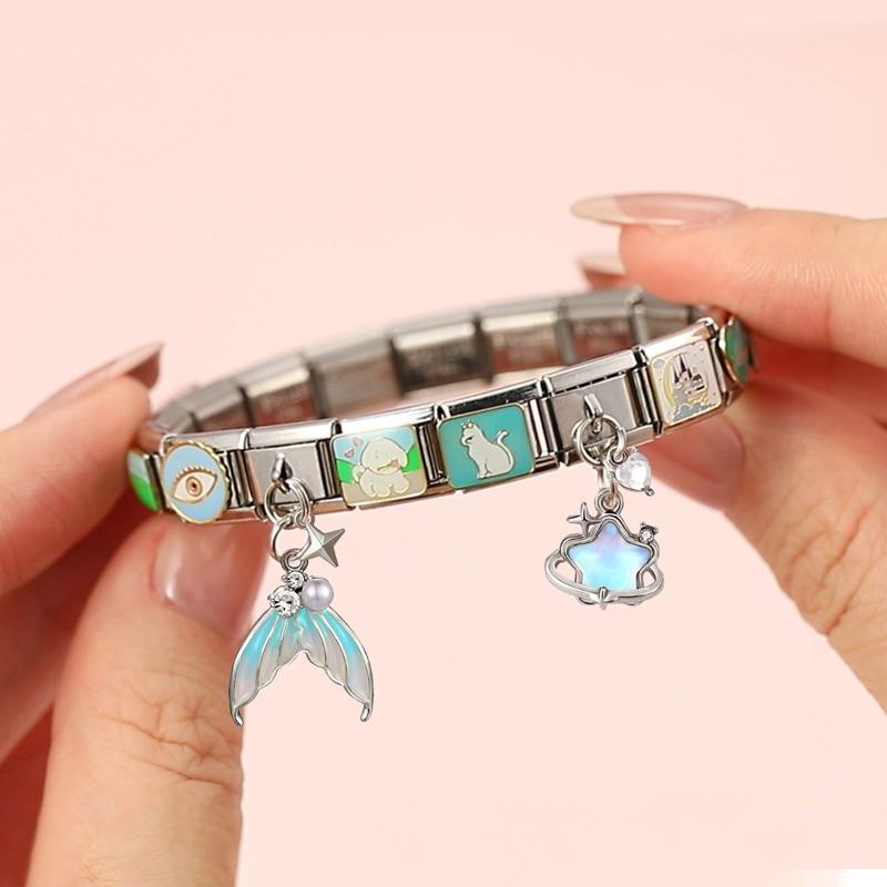 Butterfly Heart Devil Eyes Flower Square Beads Fit Italian Charm Links 9mm Stainless Steel Bracelet Jewelry DIY Making Wholesale